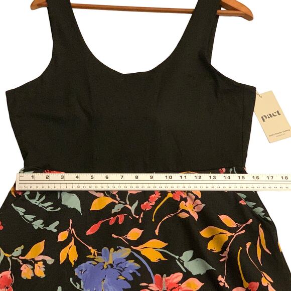 Pact Womens Organic Cotton Fit & Flare Tie-Back Dress Dark Floral Sundress Large - Picture 4 of 12